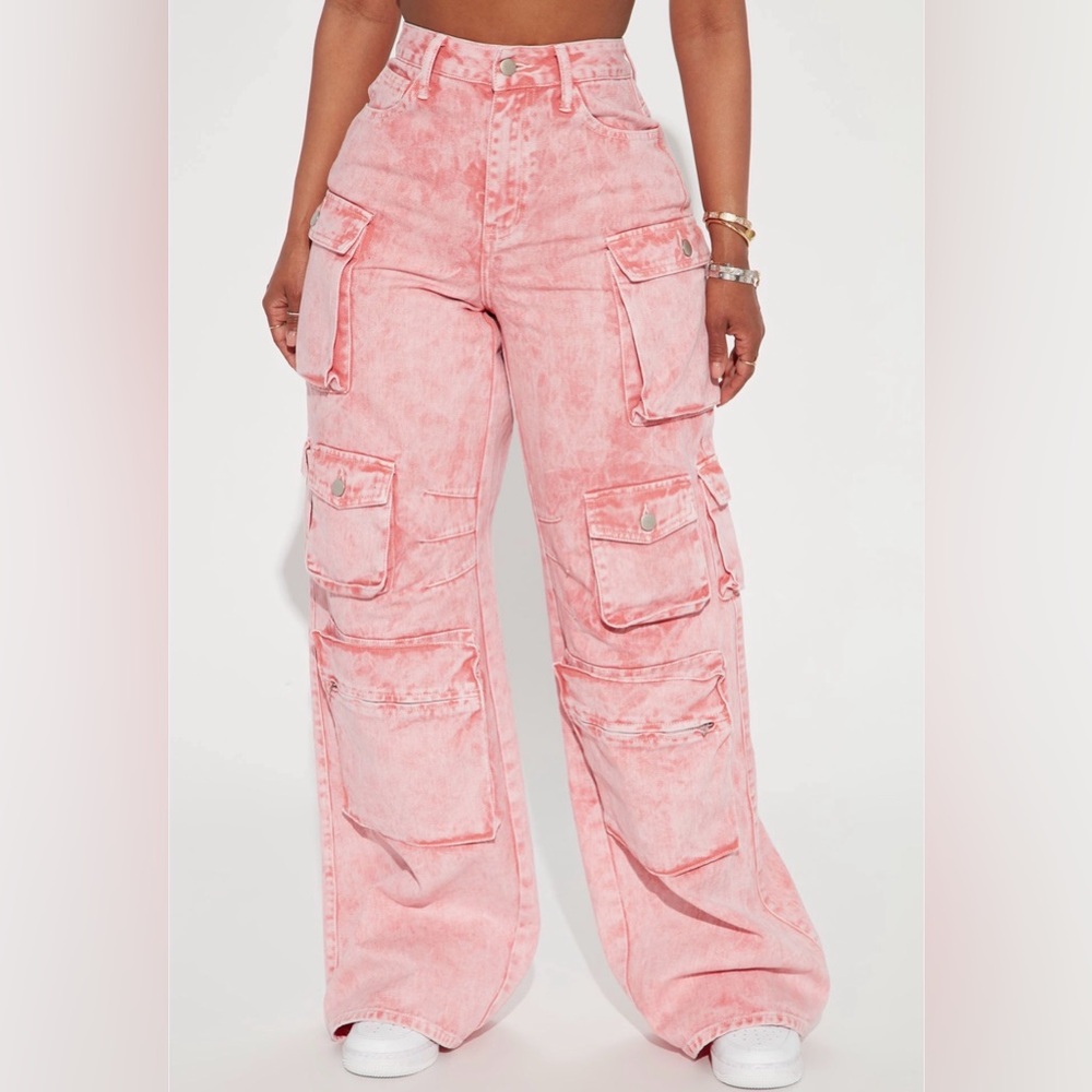 Fashion Nova Lily High Rise Cargo Jeans - Pink